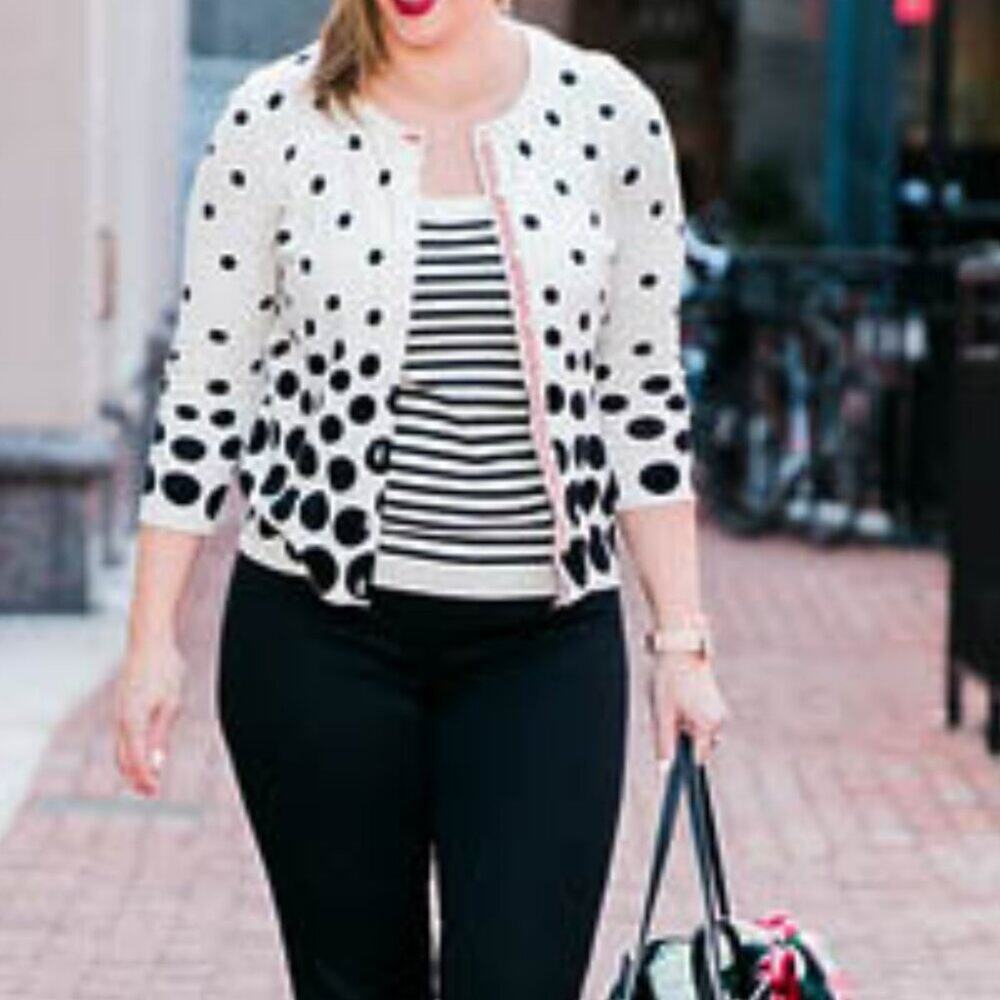 Talbots White and Black Polka Dot Cardigan Size Petite